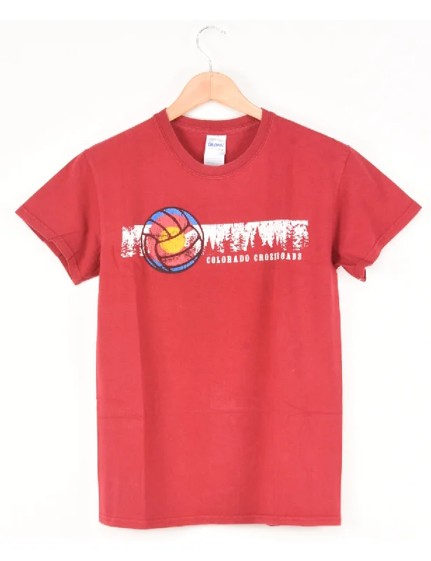 Maroon Colorado Printed T-shirt - S Polka Dot Checkered Tartan