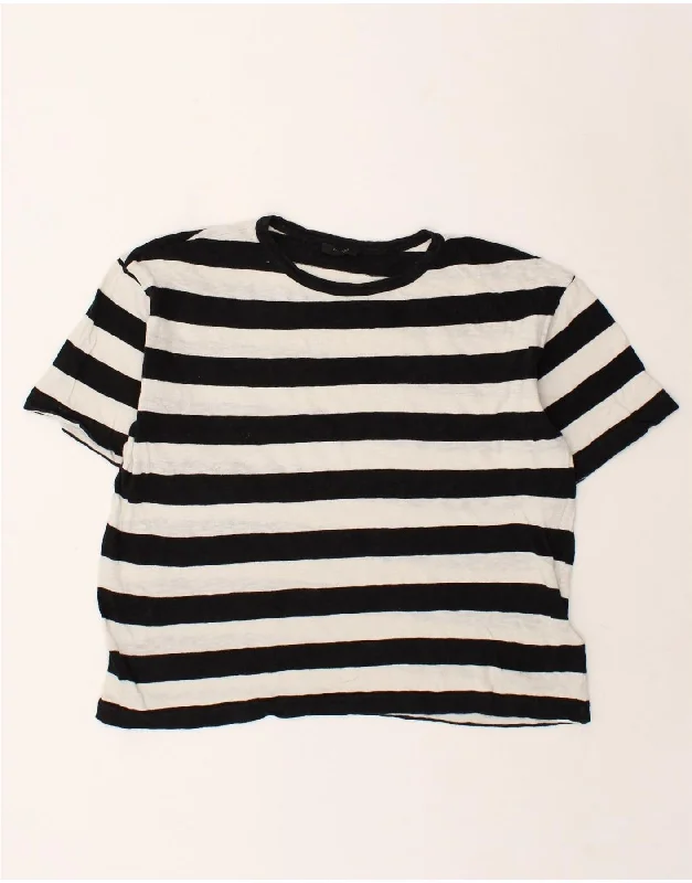 MASSIMO DUTTI Womens T-Shirt Top UK 14 Medium Black Striped Lace Blend Ribbed Blend Corduroy Blend