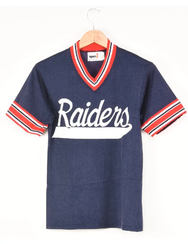Navy, Red & White Raiders T-Shirt - S Real Fur Shearling Chenille