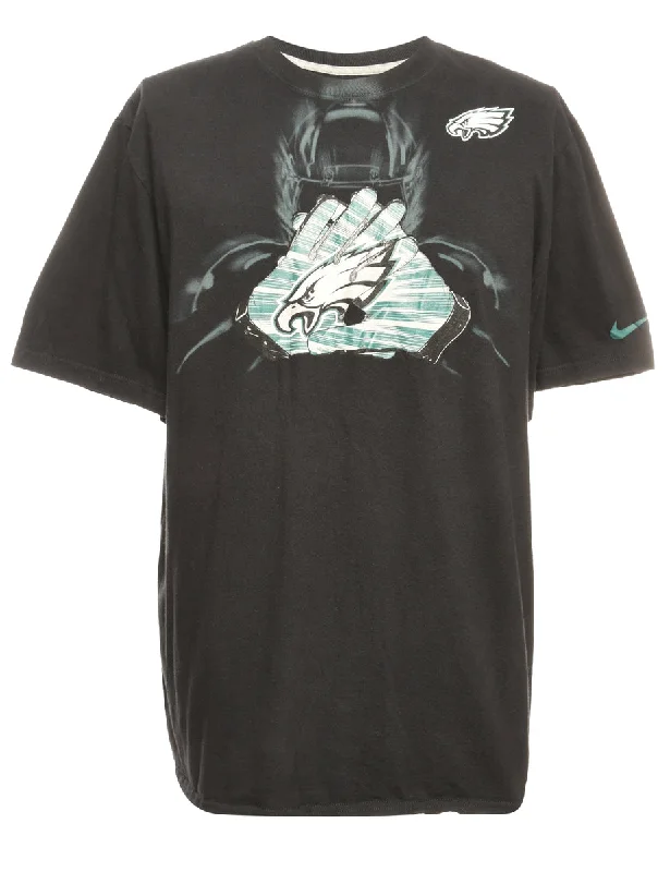 Nike Black Printed NFL Sports T-shirt - M Hooded Caped Shawl Collar