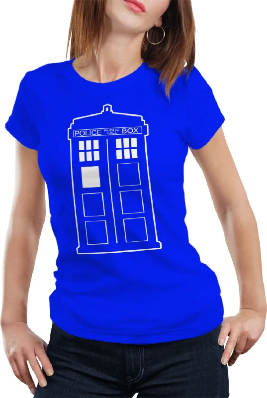 Police Box Phone Booth Tardis Girl's T-Shirt Sequined Glittery Shiny