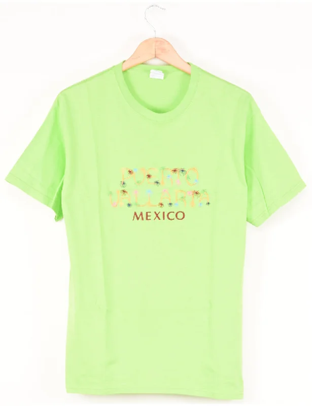 Puerto Vallarta Mexico Embroidered T-shirt - L Notch Collar Peter Pan Collar Cowl Neck