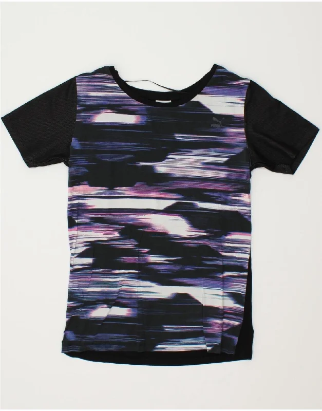 PUMA Womens T-Shirt Top UK 10 Small Black Tie Dye Polyester Cozy Warm Stylish