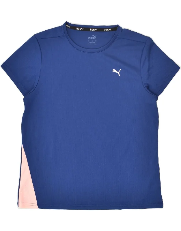 PUMA Womens T-Shirt Top UK 14 Medium Blue Colourblock Polyester Cozy Warm Stylish