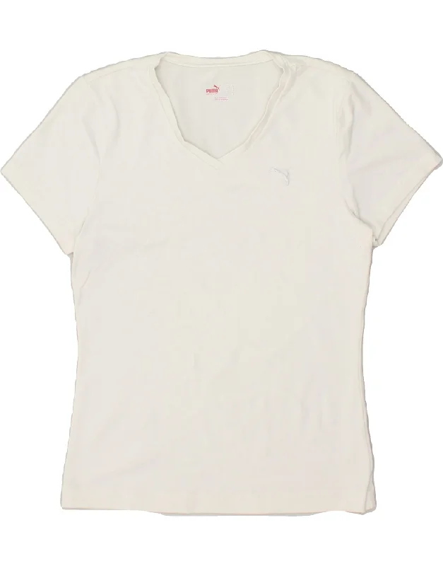PUMA Womens T-Shirt Top UK 16 Large  White Mesh Blend Leather Blend Suede Blend