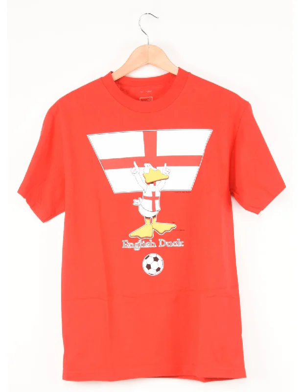 Red English Duck Printed T-shirt - M Mesh Blend Leather Blend Suede Blend