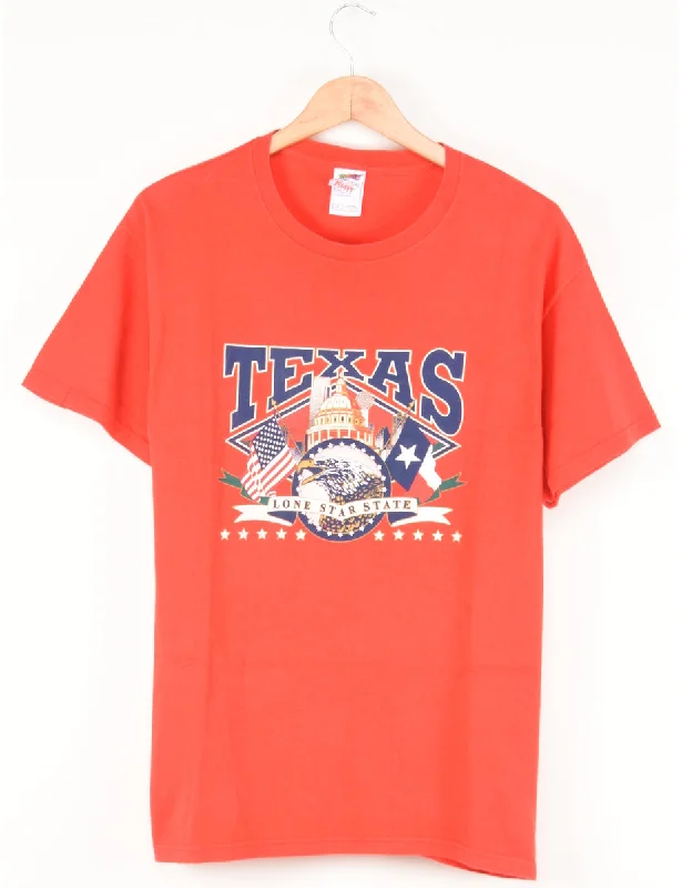 Red Texas Print T-shirt - L Satin Blend Silk Blend Wool Blend