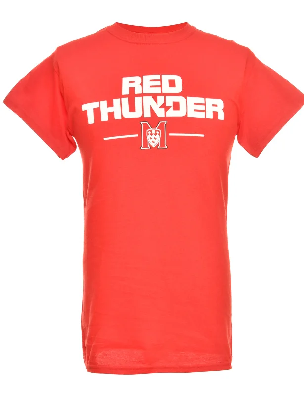 Red, White & Black Printed Thunder T-Shirt - S Spandex Blend Rayon Blend Denim Blend