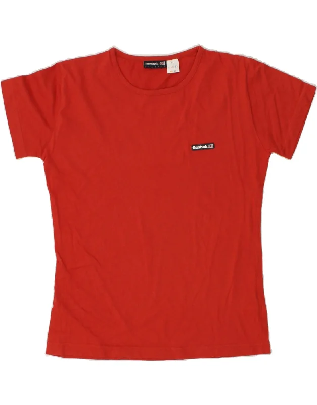 REEBOK Womens T-Shirt Top UK 14 Large Red Cotton Collared Crew Neck Turtle Neck