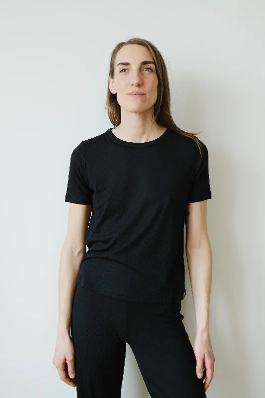 rib t-shirt - genevraa - black Houndstooth Herringbone Solid