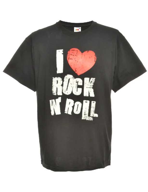 Rock N' Roll Design Fruit Of The Loom Printed T-shirt - L Lace Blend Ribbed Blend Corduroy Blend