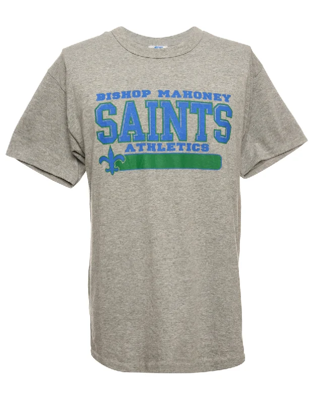 Russell Athletic Printed Grey T-shirt - M Thin T-Shirt Open Front Quick Dry