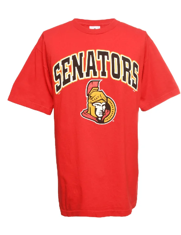 Senators Printed Red T-shirt - L Fitted T-Shirt Seamless Stretchy