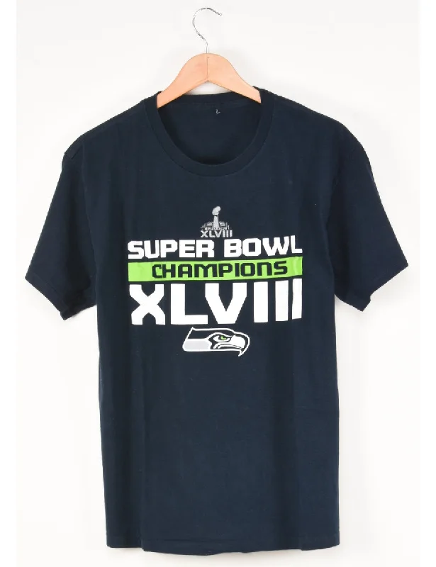 Super Bowl Xlviii Printed T-shirt - L Basic T-Shirt Crew Neck Short Sleeve