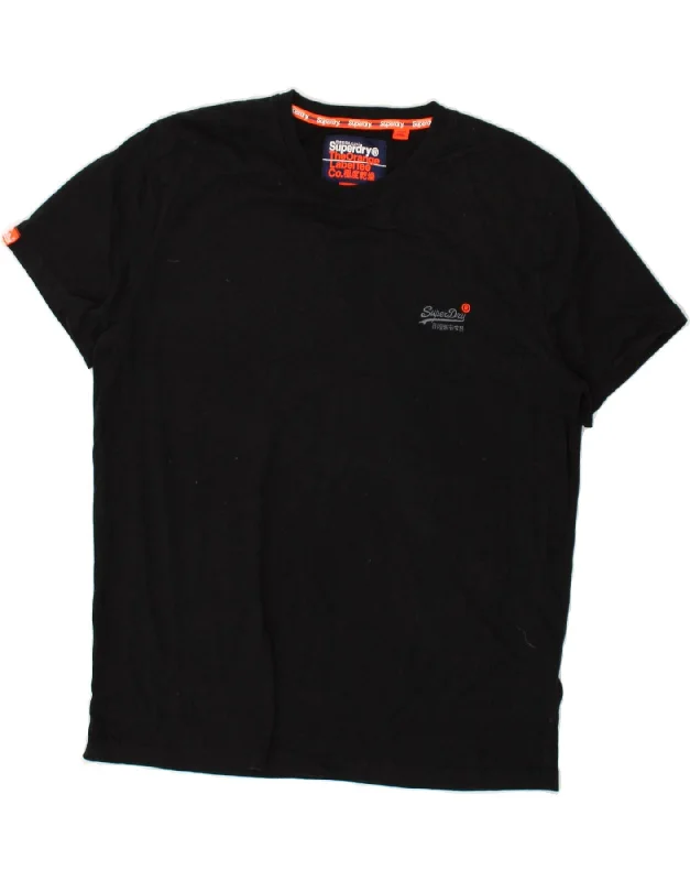 SUPERDRY Womens T-Shirt Top UK 20 2XL Black Cotton Zippered Front Buttoned Front Snap Front