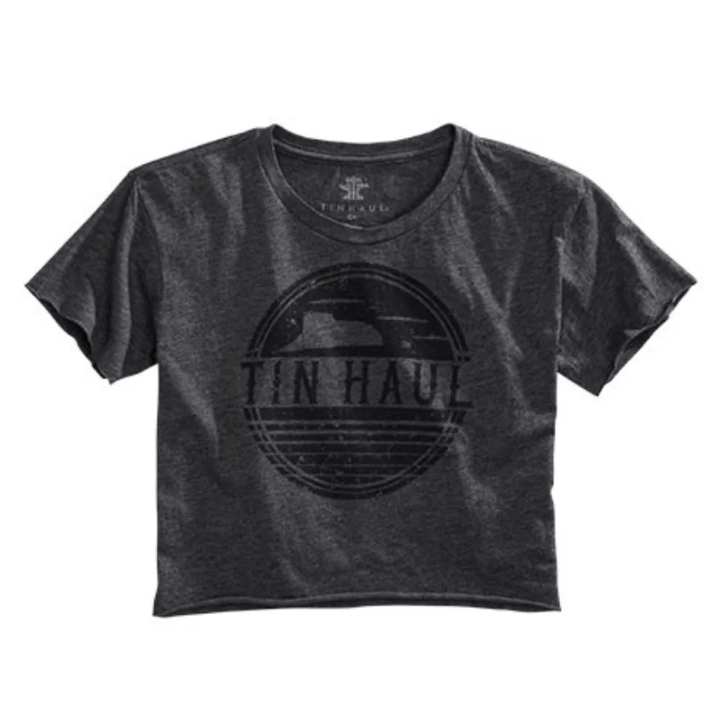 Tin Haul Women's Gray Cropped Circular Desert Print Graphic T-Shirt 10-039-0501-0934 GY Wool Fabric Cashmere Fabric Tweed Fabric