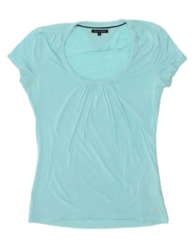 TOMMY HILFIGER Womens T-Shirt Top UK 10 Small Turquoise Modal Iron Safe Non-Iron Wrinkle Free