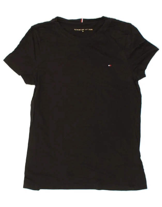 TOMMY HILFIGER Womens T-Shirt Top UK 12 Medium Black Wool Fabric Cashmere Fabric Tweed Fabric