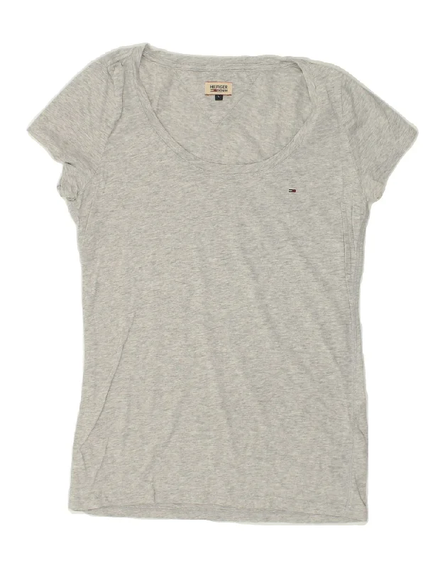 TOMMY HILFIGER Womens T-Shirt Top UK 14 Large Grey Cotton Anti-Pilling Machine Wash Handmade