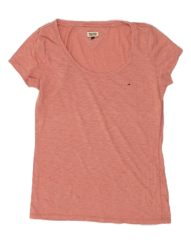 TOMMY HILFIGER Womens T-Shirt Top UK 14 Large Orange Flecked Cotton Casual Formal Business
