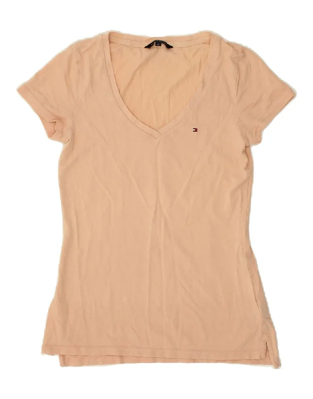 TOMMY HILFIGER Womens T-Shirt Top UK 6 XS Beige Cotton Anti-Shrink Durable Soft