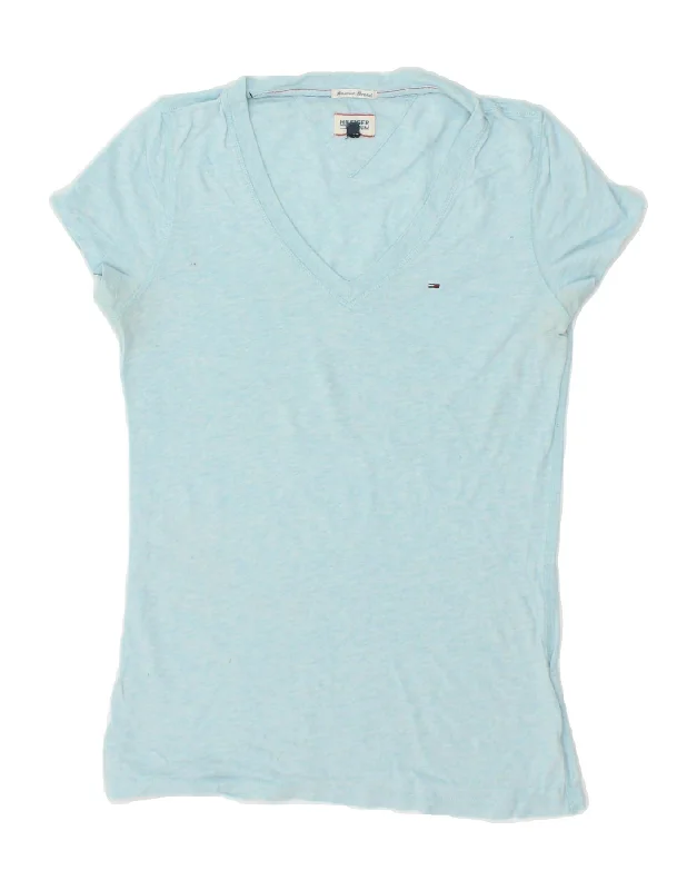 TOMMY HILFIGER Womens T-Shirt Top UK 8 Small Blue Flecked Cotton Nylon Fabric Polyester Fabric Spandex Fabric