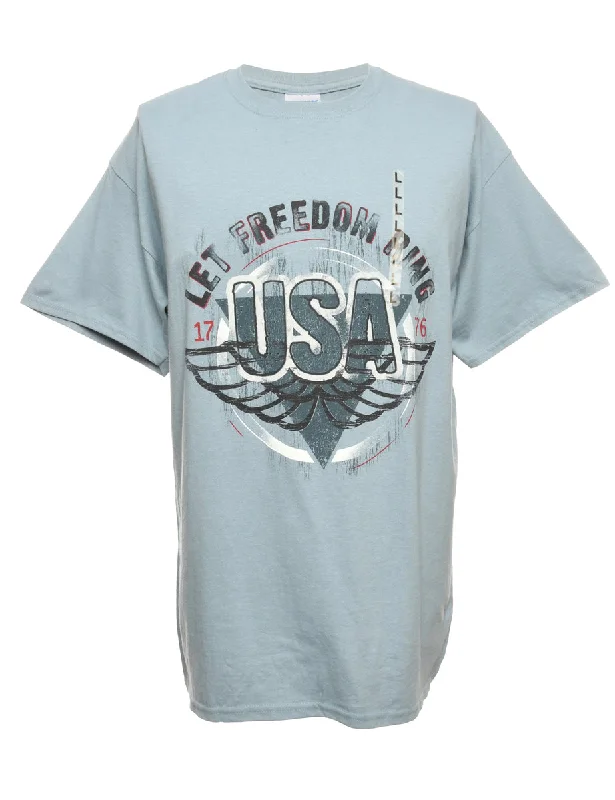 USA Printed Light Blue T-shirt - L Elasticated Padded Insulated