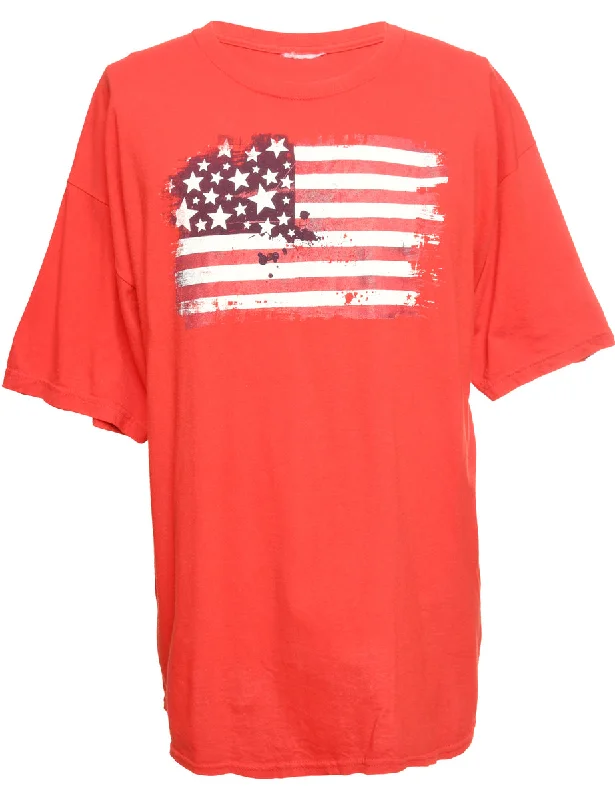 USA Printed Red T-shirt - XL Casual Formal Business