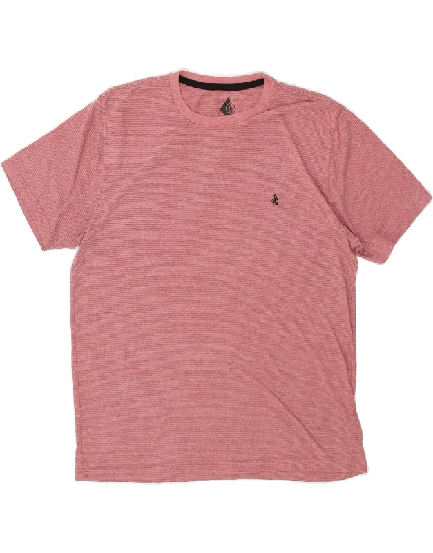 VOLCOM Womens T-Shirt Top UK 16 Large Pink Pinstripe Zippered Front Buttoned Front Snap Front