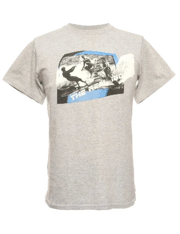 Waterski Printed T-shirt - L Denim Fabric Leather Fabric Suede Fabric