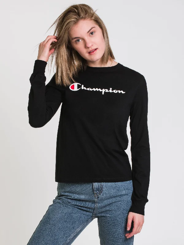 CHAMPION CLASSIC SCRIPT LONG SLEEVE TEE - CLEARANCE Fleece Fabric Down Fabric Feather Fabric