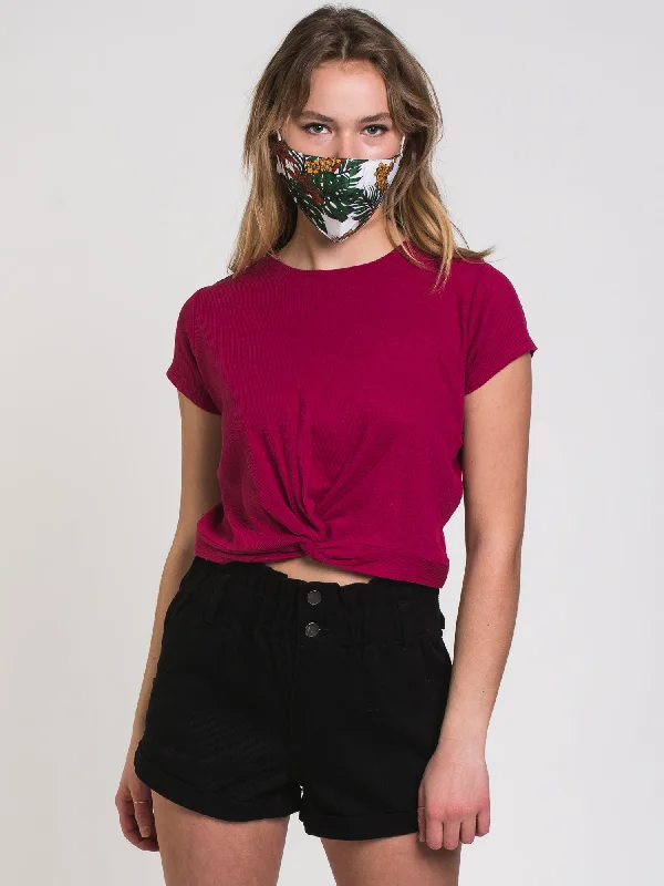 HARLOW EVERLY RIB TWIST TEE - CLEARANCE Zippered Front Buttoned Front Snap Front