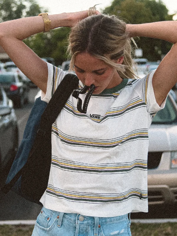 VANS LINE DRIVEN MINI SHORT SLEEVE STRIPE TEE - CLEARANCE Spandex Blend Rayon Blend Denim Blend