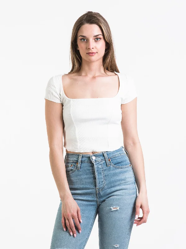 HARLOW SQUARE NECK TEE - CLEARANCE Satin Blend Silk Blend Wool Blend