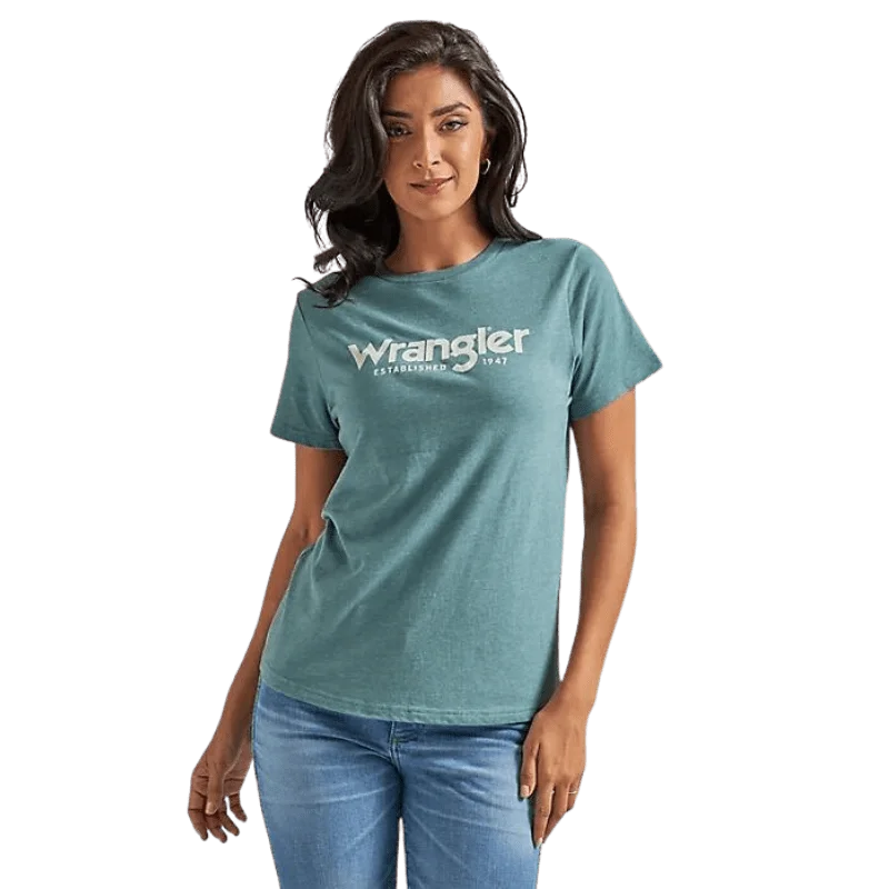 Wrangler Women's Sagebrush Green Western Graphic T-Shirt 112339511 Lace Blend Ribbed Blend Corduroy Blend