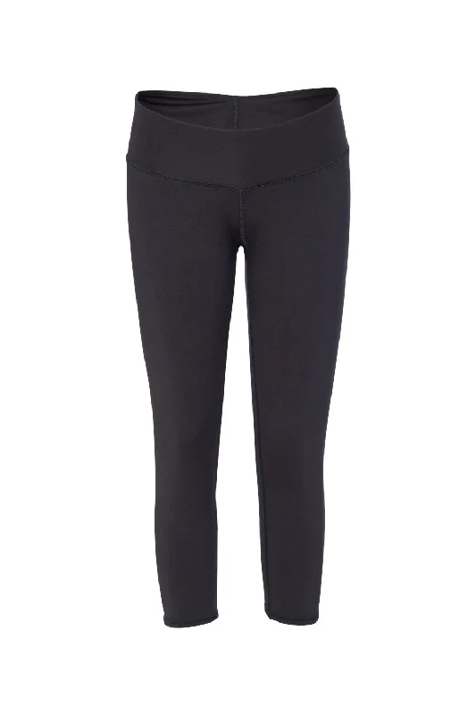 Badger Womens Moisture Wicking Capri Leggings - Black Elegant Printed Leggings with Pockets