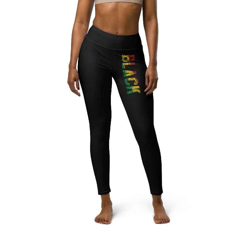 BLACK Word Cluster Yoga Leggings Stylish High-Waisted Leggings