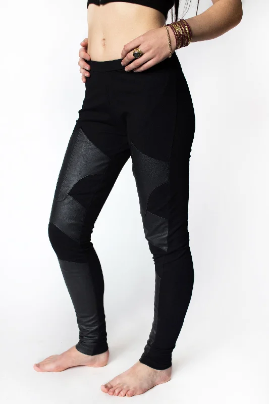 Freq G Leggings - Front Detail - Vegan Leather Fashionable Solid Color Tights