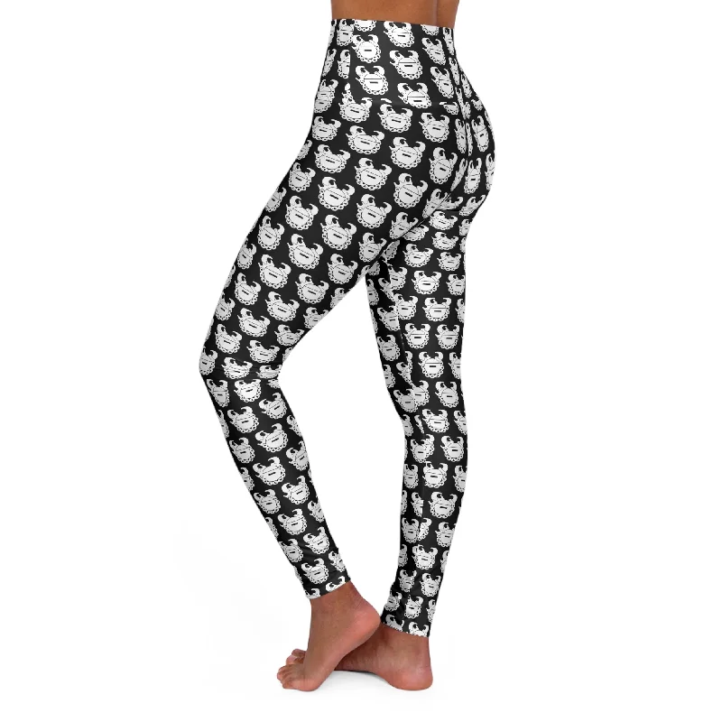 High Waisted Yoga Leggings - Black/White Helmets Cozy Full-Length Workout Leggings