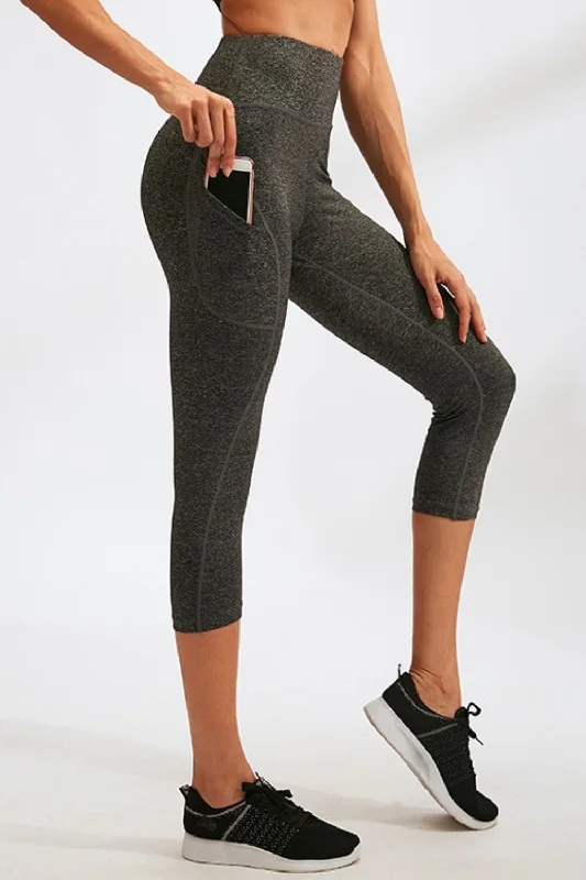 Slim Fit Wide Waistband Active Leggings with Pockets Trendy Spandex Leggings