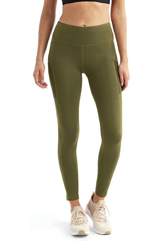 TriDri Womens Danica Leggings w/ Pockets - Olive Green Fashionable Quick-Dry Yoga Pants