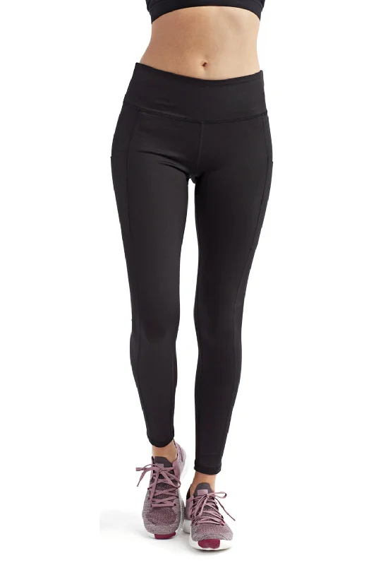 TriDri Womens Performance Leggings w/ Pockets - Black Trendy Leather-Look Workout Leggings