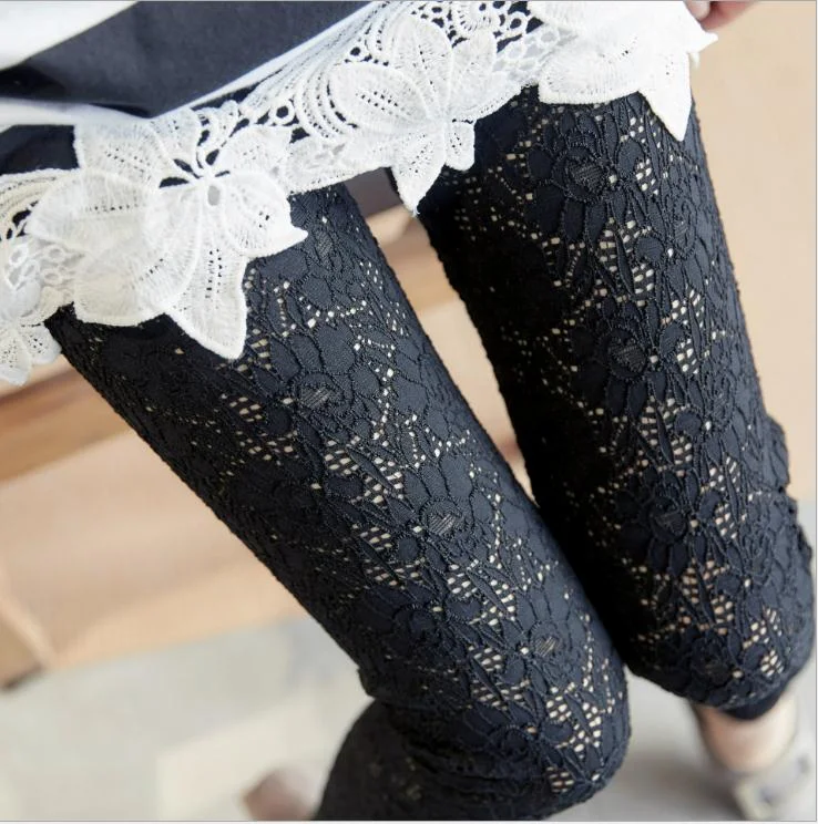 High Waist Sexy Women Spring Summer 2022 Lace Hollow Out Ankle-Length Leggings Female Thin New Elastic Lace Slim Leggings CQ1483 Elegant Animal Print Leggings