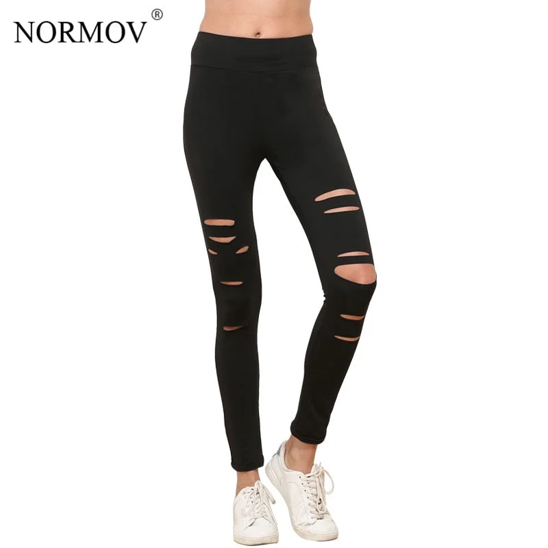 S-XL Women Push Up Ripped Leggings Workout Black Leggins Workout Hollow Out Breathable Slim Leggings Women Trendy Faux Suede Leggings