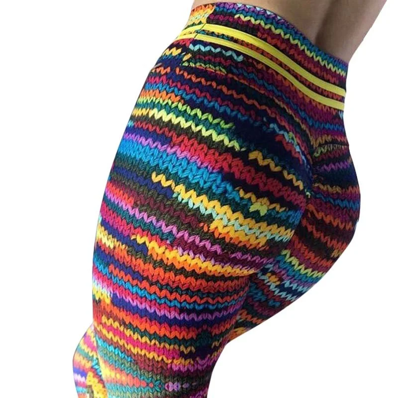 Harajuku 3D Rainbow Leggings For Women Knitting Print Fitness Clothing Activewear Push Up Jeggings Leggings Fashionable Embroidered Detail Leggings