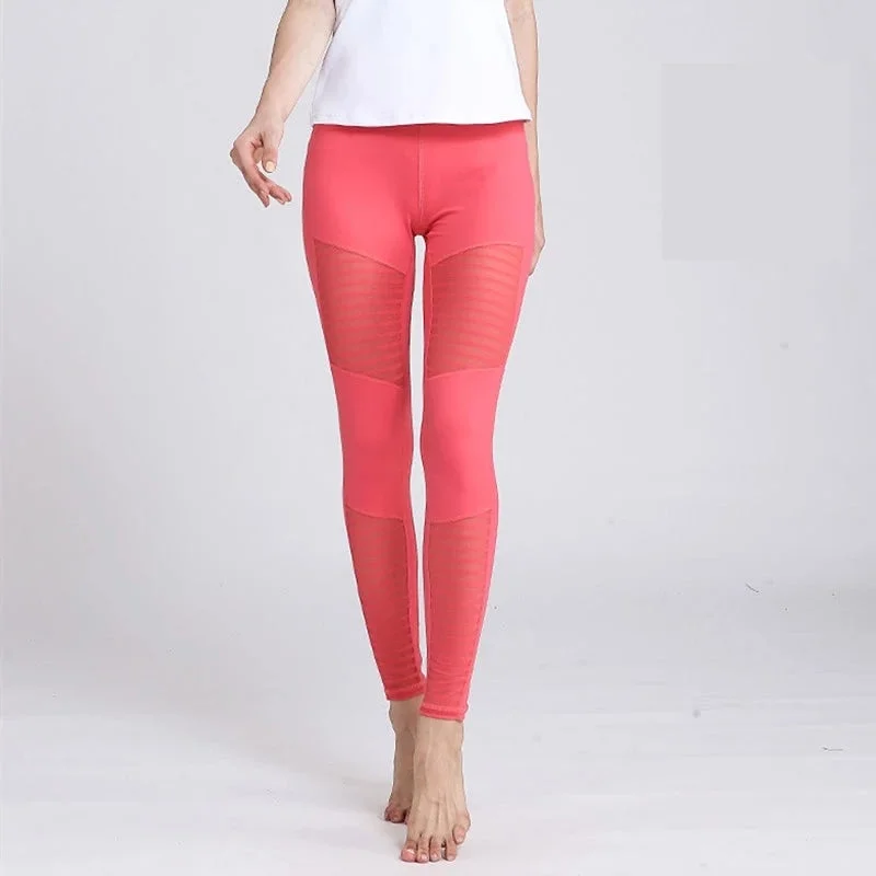2022 Newest Mesh Patchwork 3d Print Sporting Leggings High Waist Elastic Ankle Length Legging Candy Color Fitness Leggin Comfortable Slip-On Compression Leggings