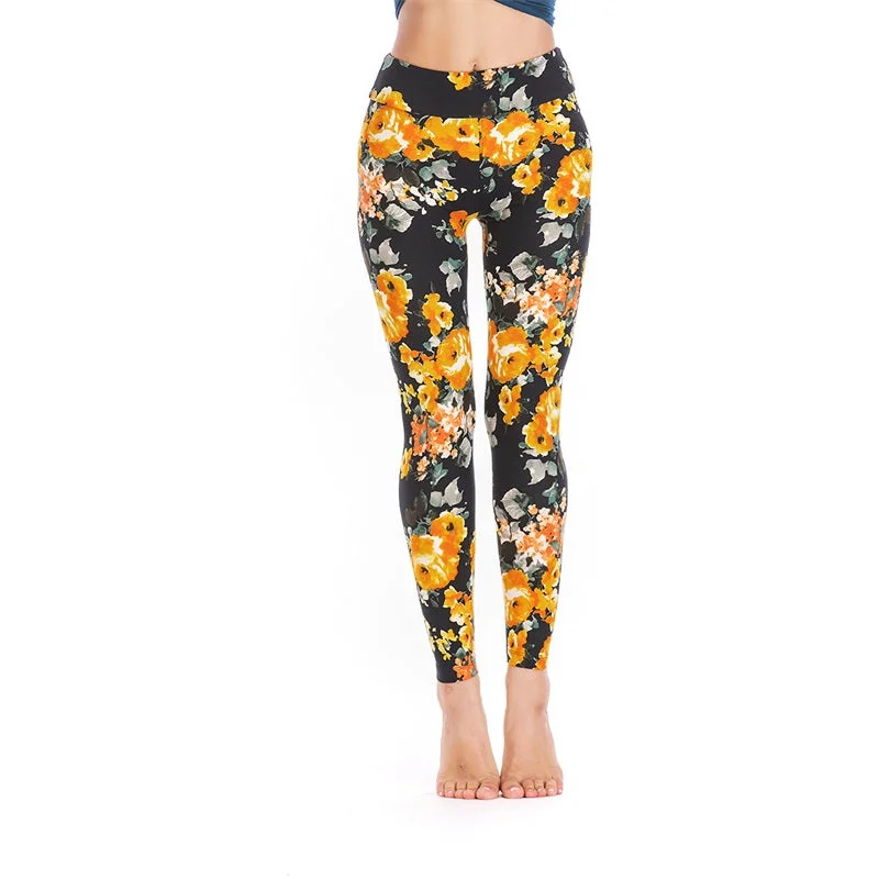 Casual Women Legging Elasticity Leggins Ethnic Style Flower Print Mid Elasticity Material Women Trouser Seamless Legging Trendy Seamless Sports Leggings