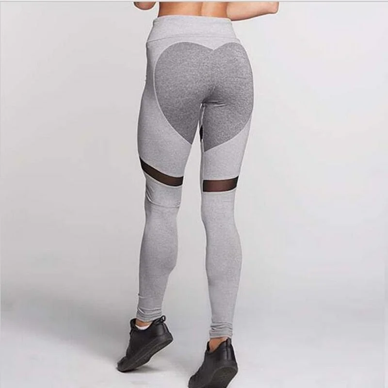 Women Heart Pattern Leggings High Elastic Fitness Leggings New Arrival Ladies Plain Elastic Mesh Splice Leggins Fashionable Quick-Dry Yoga Pants