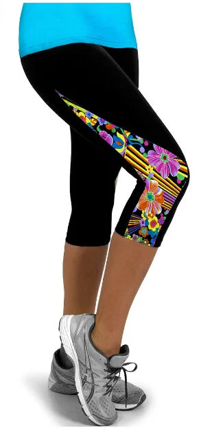 Women's Fashon New Arrival Casual Patchwork Side Floral Exercise Capris High Waisted Patchwork Workout Fitness Leggings Wear Casual Sporty Leggings