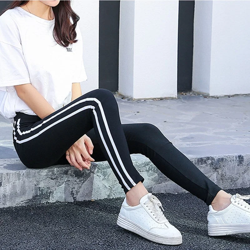 Women winter Keep warm Side Striped Trainer Leggings Female Black Ankle Length Autumn Bottoms mid waist Fitness Leggings Cozy Bootcut Leggings